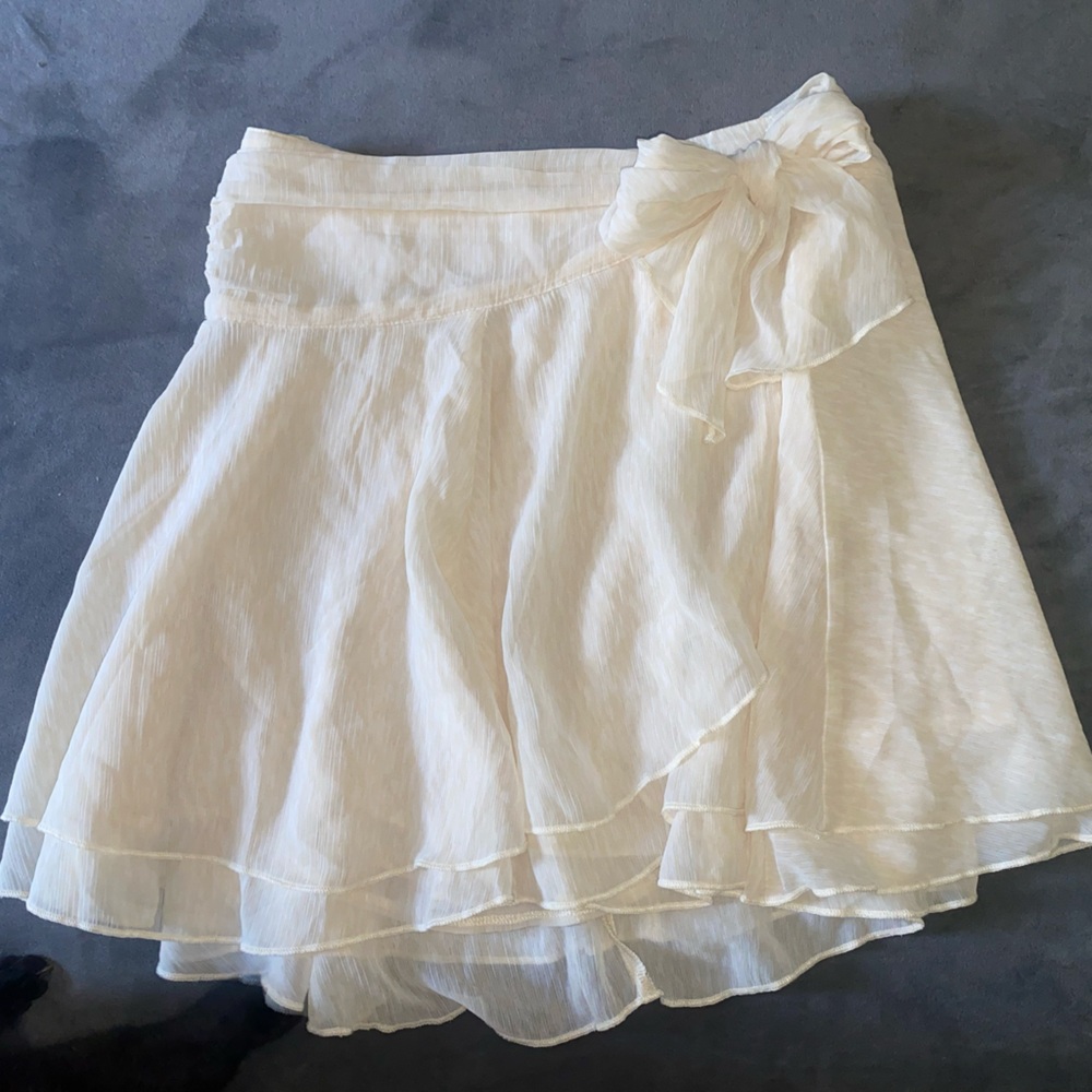 Aerie Cream Mini Skirt with Bow Detail